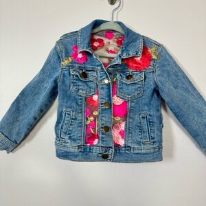 Upcycled Kids Denim/Jean  Jacket with Floral Embroidered Accents